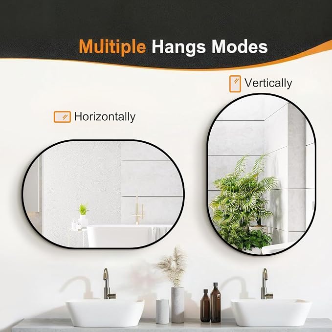Oval Bathroom Vanity Mirror for Wall, 40''x28'' Black Oval Bathroom Mirror for Over Sink, Bedroom, Living Room, Entryway, HD Tempered Glass, Wall Mounted Horizontally or Vertically