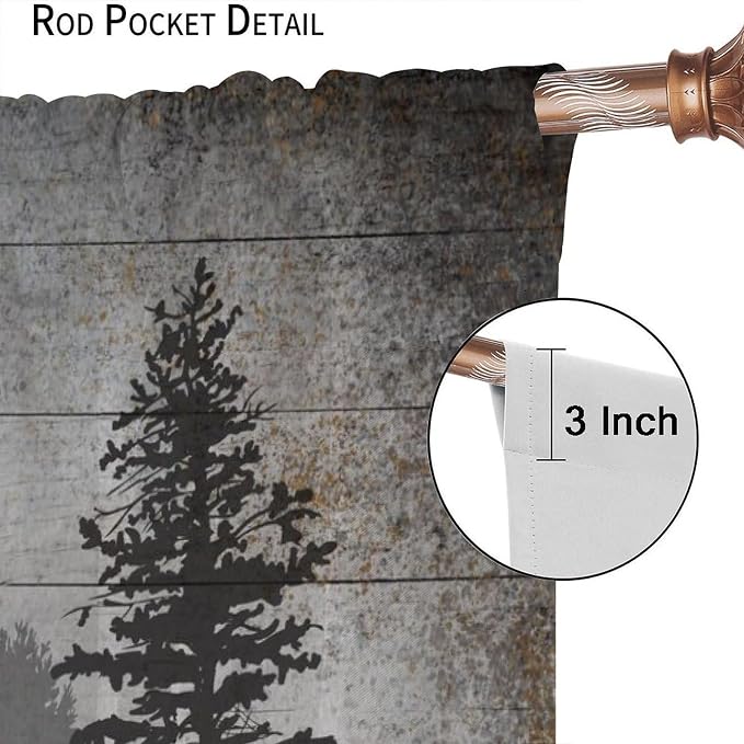 Retro Animal Curtains Vintage Grey Old Forest Deer Hunting Lodge Windows Treatments Rod Pocket for Kitchen Living Room Bedroom 42x45in（No Blackout）