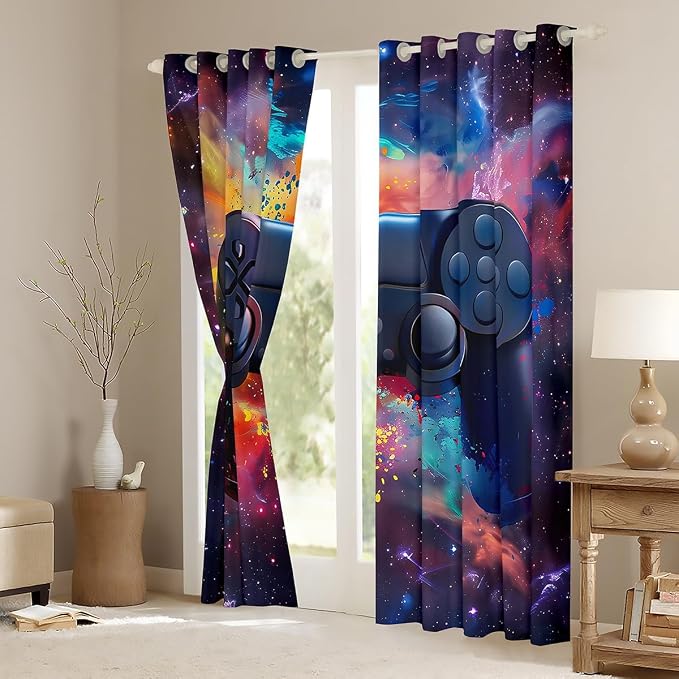 Feelyou Kids Boys Graffiti Gamer Darkening Drapes Red Black Gaming Blankout Curtains for Toddler Funny Gamer Window Curtains Game Room Decor Window Treatments (2 Panels, 42 x 63 Inch)