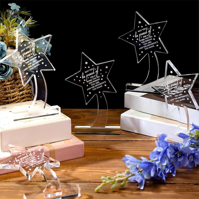 Bucherry 10 Pcs Employee Appreciation Awards for Coworker Acrylic Thank You Trophy May You Be Proud of The Work You Do Sign Prizes Retirement Goodbye Farewell Gift for Women Men(Elegant)