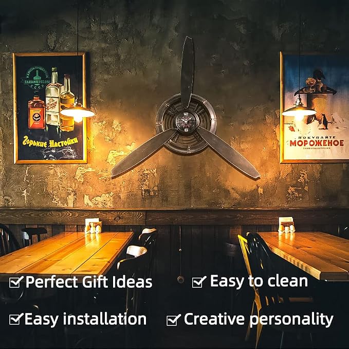 YOUKI Airplane Propeller Wall Decor,Aviation Decor,Pilot Gifts,Propeller Wall Sculptures,Wall Art for Kitchen Bedroom,Living room,kitchen,Bathroom, Battery Operated,Metal.Bronze