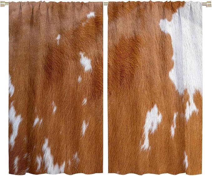 Cow Blackout Curtain,Animal Print Yellow Cowhide Aztec Rustic Farm Farmhouse Window Treatments Rod Pocket Curtain for Bedroom Living Room Kitchen Decor Drapes 72x63in