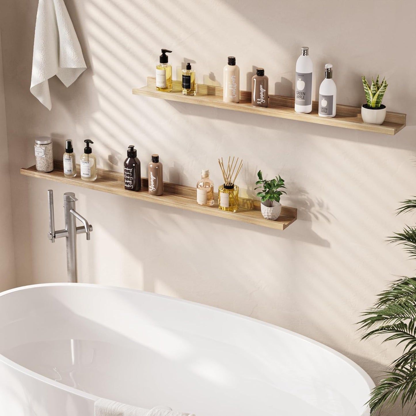 Floating Shelves for Wall, Picture Ledge Shelf 55 Inch Solid Wood Set of 2, Rustic Wall Shelves with Lip, Kids Bookshelf, Photo & Picture Live Edge Floating Shelves for Bedroom, Living Room, Kitchen