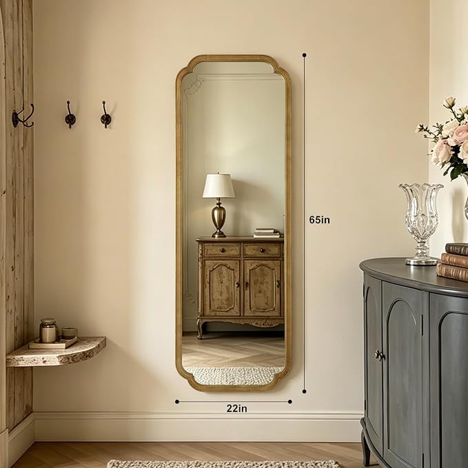 WallBeyond Full Length Mirror Wall Mounted 65"x22", Rustic Wooden Frame Floor Mirror, Large Full Body Mirror for Bedroom, Leaning or Hanging Against Wall, Natural