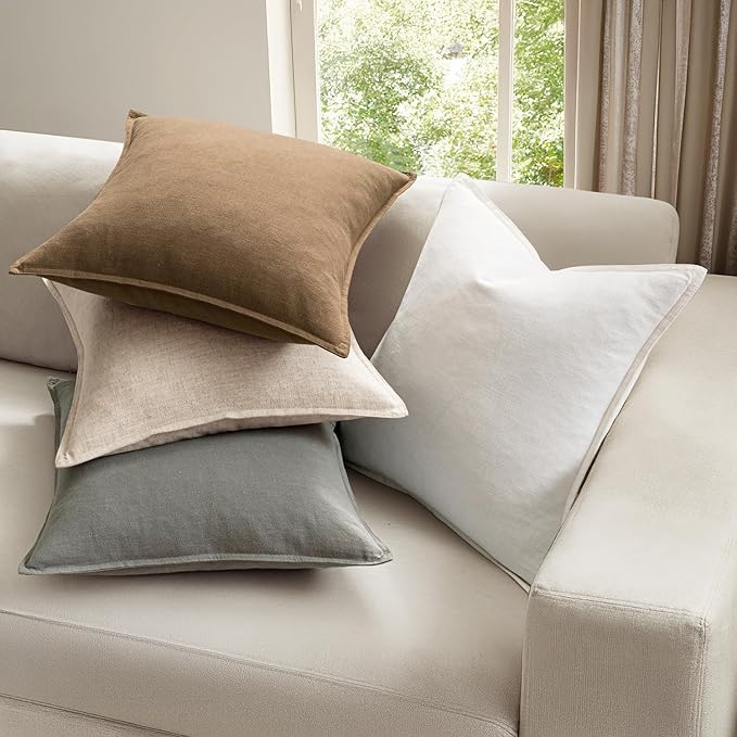 MIULEE Neutral Boho Linen Decorative Pillow Covers 18x18 Inch Pack of 4 | Natural Solid Throw Pillow Covers Soft Farmhouse Couch Pillowcases Modern Home Decors for Living Room Bed Sofa