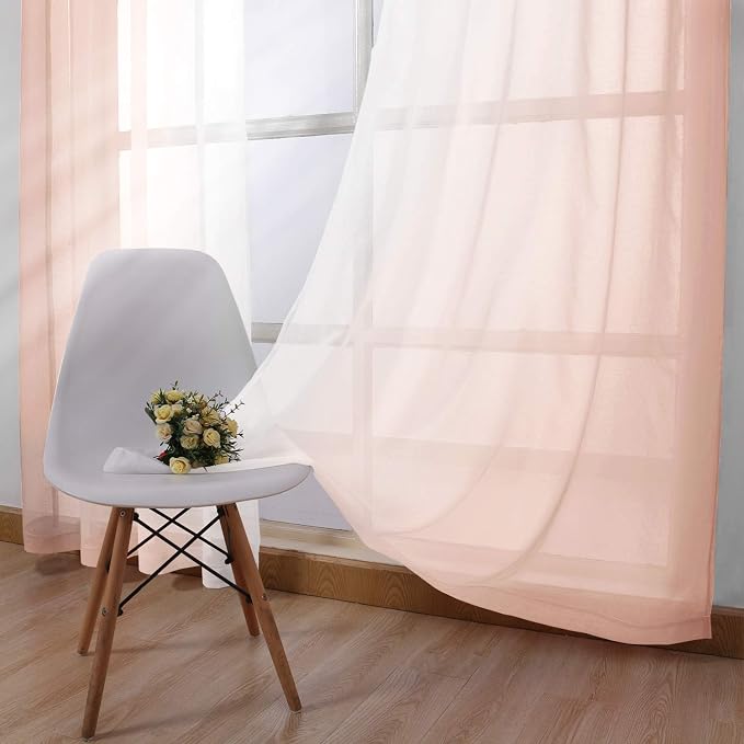 DWCN Faux Linen Ombre Sheer Curtains - Semi Voile Gradient Grommet Top Curtains for Bedroom and Living Room, Set of 2 Window Curtain Panels, 52 x 84 Inches Long, Blush
