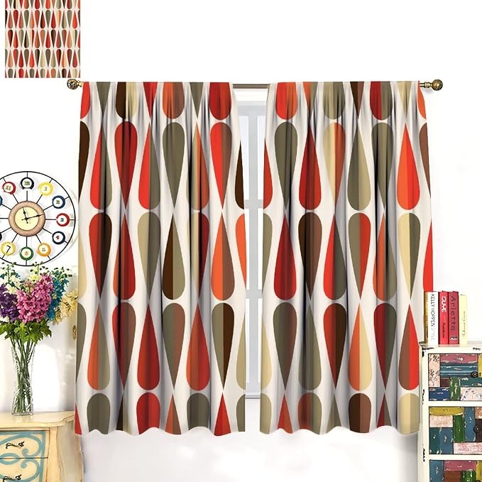 JESTRONRY Mid Century Curtains,Modern Abstract Triangular Retro Design Room Darkening Door Window Rod Pocket Curtain for Living Room Bedroom Kitchen Bathroom 63x72in