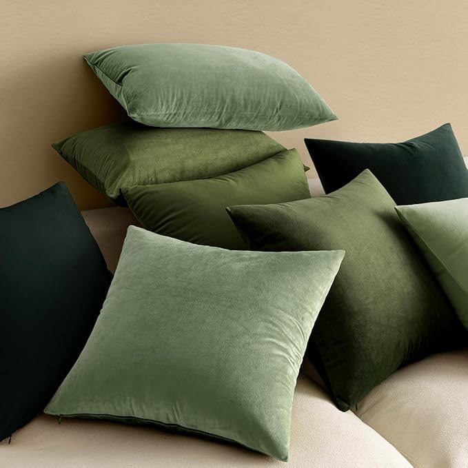 MIULEE Velvet Throw Pillow Covers 16x16 Inch, Pack of 2 - Sage Green, Soft Solid Decorative Pillow Covers Cushion Cases Modern Luxury Home Decor for Spring Couch Sofa Bedroom Livingroom