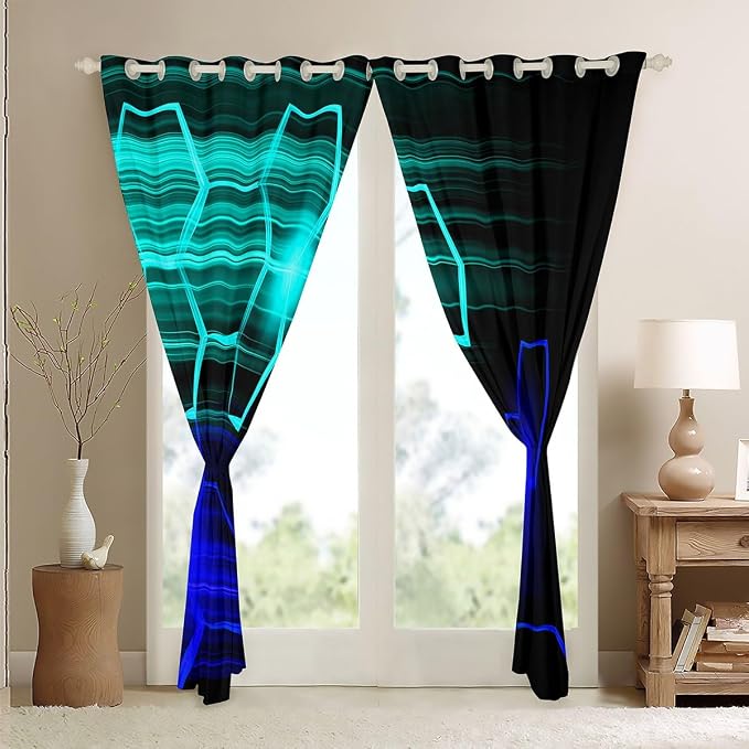 Feelyou Honeycomb Curtains for Bedroom Living Room Girls Geometrical Blackout Curtains Beehive Darkening Drapes (2 Panels, 38 x 45 Inch) Decor Light Blue and Blue Ombre Window Treatments