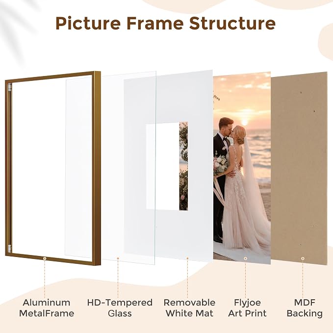 Signature Picture Frame 16x20, Aluminum Signable Frame with Glass, Bronze | Warm Bronze Signable Frame with 8x10 for Wedding, Graduation, Birthday & Baby Shower Guest Book| Real Glass & Wall Kit
