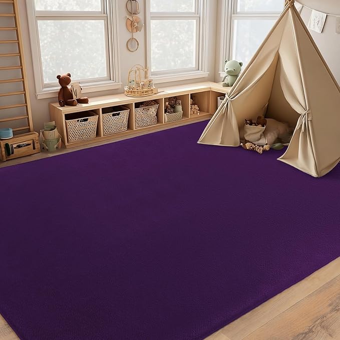 qulint 4x6 Area Rug for Bedroom, Modern Dark Purple Carpet for Living Room Thickened Memory-Foam Indoor Washable Rug, Minimalist Solid Non Slip Carpet for Boys Girls Kid Room Nursery Home Decor