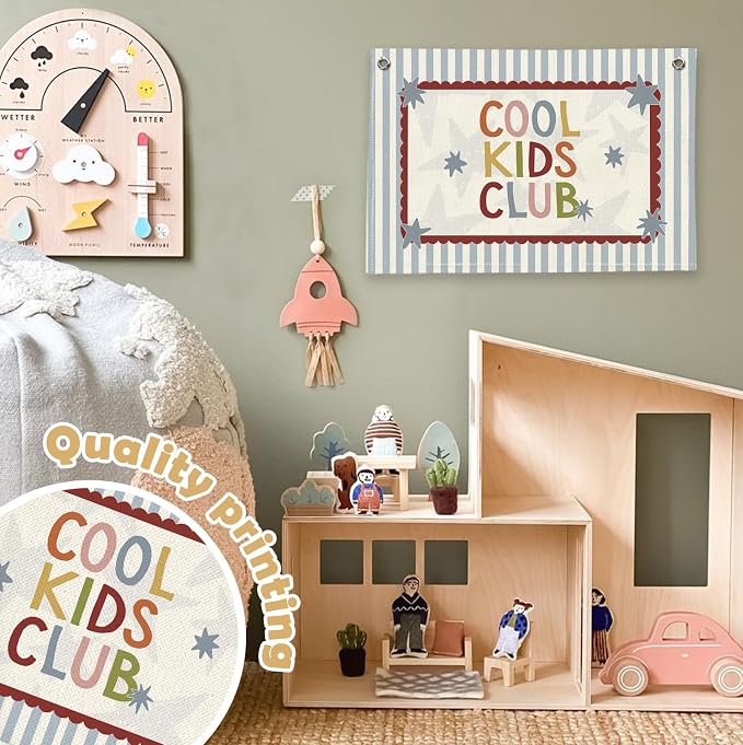RTXLEZM Playroom Wall Decor Canvas Banner Hanging,Kids Room Wall Art Decor | Cool Kids Club Kids Playroom Decor for Toddler Boys Girls Bedroom Playroom Classroom 20x30 Inch
