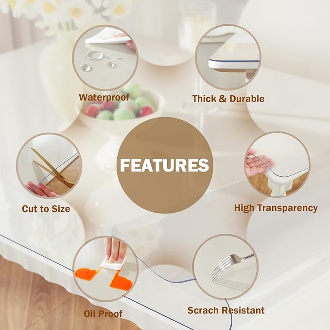 Royhom Clear Table Protector 40 x 112 Inch - 1.5mm Thick Plastic Table Cover, Clear Table Cover Protector Rectangle, Waterproof PVC Desk Mat for Coffee Table, Writing Desk, Dining Room, Dresser
