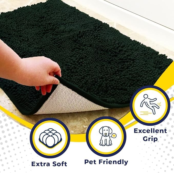 Muddy Mat® | Super Water Absorbent Door Mat Indoor, Microfiber Quick Dry Chenille Entryway Rug,Slip Resistant Front Door Mat,Indoor Mats for Entryway,Machine Washable Pet Rug, Hunter Green 6ft x 9ft