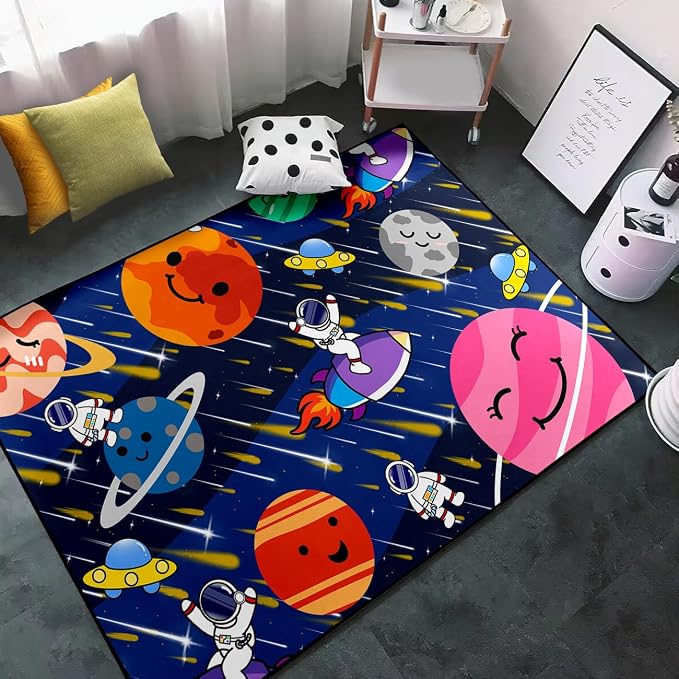 Galaxy Area Rug-Solar System Mat Space Rug for Boys Room Planet Themed Rug Decor Galaxy Carpet for Boys Bedroom,4'5''×6'