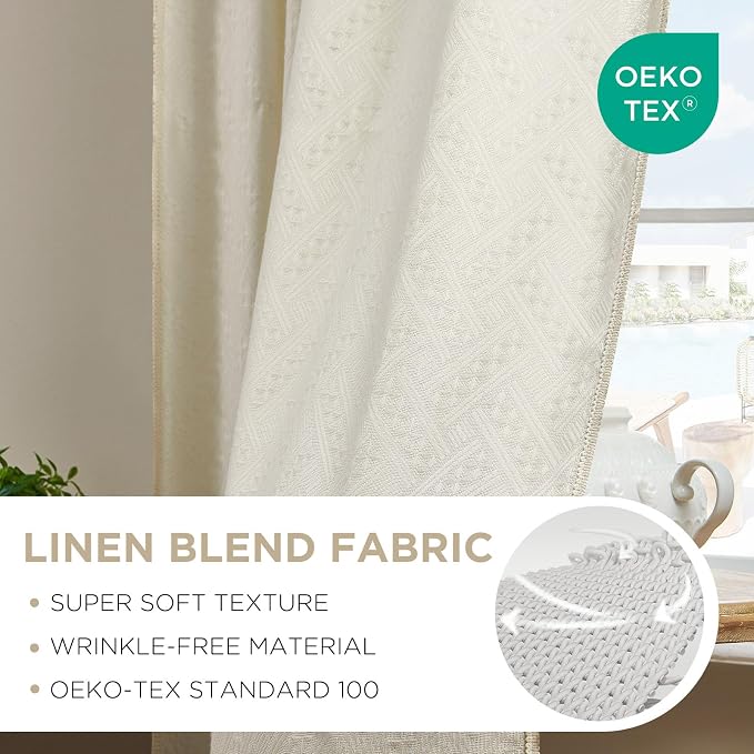 Joydeco Beige Boho Curtains 90 Inches Long 2 Panels, Super Soft Bohemian Farmhouse Curtains, Semi Sheer Light Filtering Drapes for Bedroom Living Room (Rod Pocket with No Tassels, 52Wx90L)