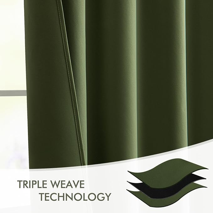 MIULEE Olive Green Back Tab Blackout Curtains 108 Inch Long 2 Panels Set for Bedroom, Rod Pocket/Pinch Pleat Extra Long Thermal Insulated Living Room Darkening Pleated Light Blocking Drapes