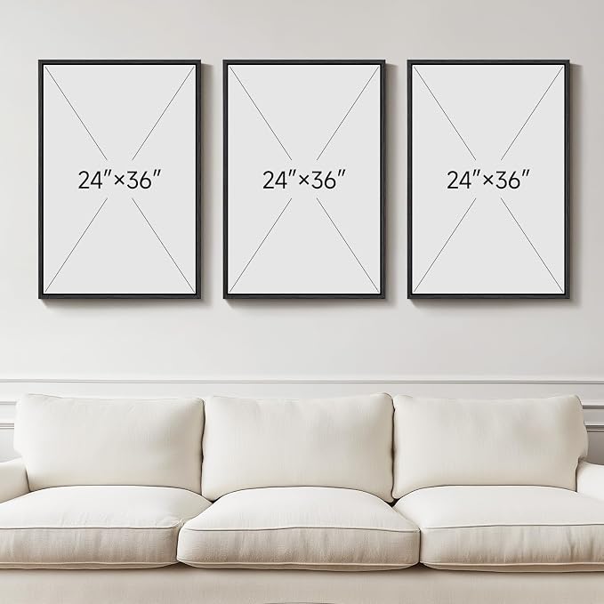 Large Framed Black and White Gray Abstract Wall Art for Living Room, 3 Piece Modern Canvas Prints Paintings Artwork for Walls, Grey Abstract Pictures for Hallway Office Wall Decor 24x36 In