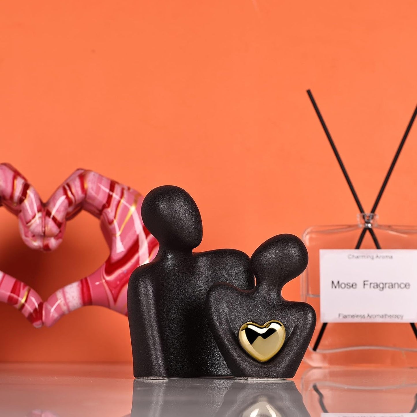 Mini Couple Statue Tv Stand Decor Items for Living Room,Bedroom Decor for Couples Sculpture Knick Knacks for Shelves,Gold Gifts for Valentine Anniversary Birthday,4.72in Show Pieces for Home Decor