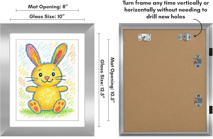 Americanflat Kids Artwork Frame Changeable (Silver) - Magnetic Door Holds 100 Art Pieces - 8.5x11 Letter Size Display with Mat or 10x12.5 Without Mat - My Mini Masterpiece
