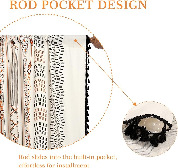 ColorBird Boho Curtains 2 Panels 84 Inches Length Orange Patterned Window Treatment Striped Geometric Aztec Western Curtain & Drapes for Living Bedroom Dining Room Boho Chic Deco
