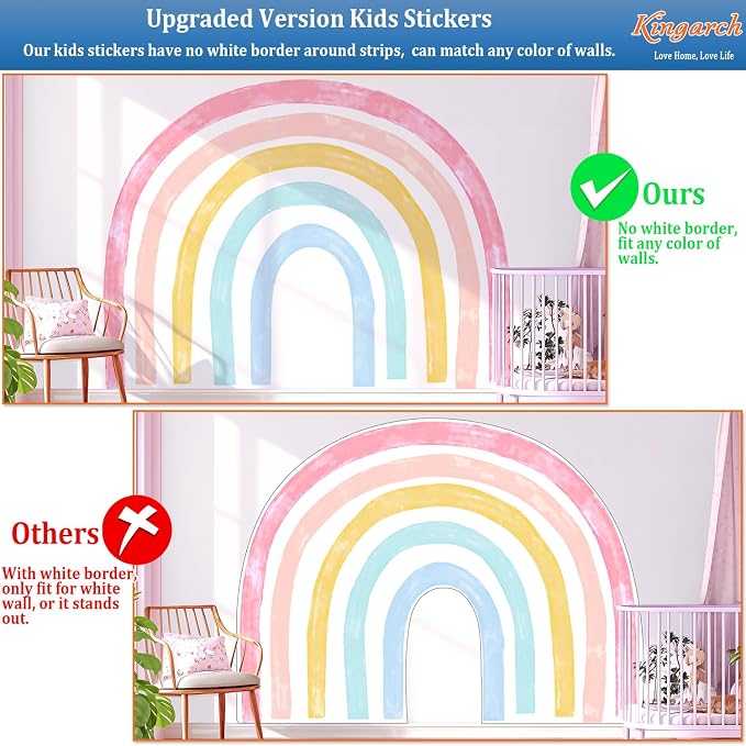 Large Watercolor Rainbow Wall Decals, Colorful Peel and Stick Fabric Nursery Wall Decor, Removable Home Room Wall Decor Murals Stickers for Kids Girls Toddler Bedroom Living Room Playroom