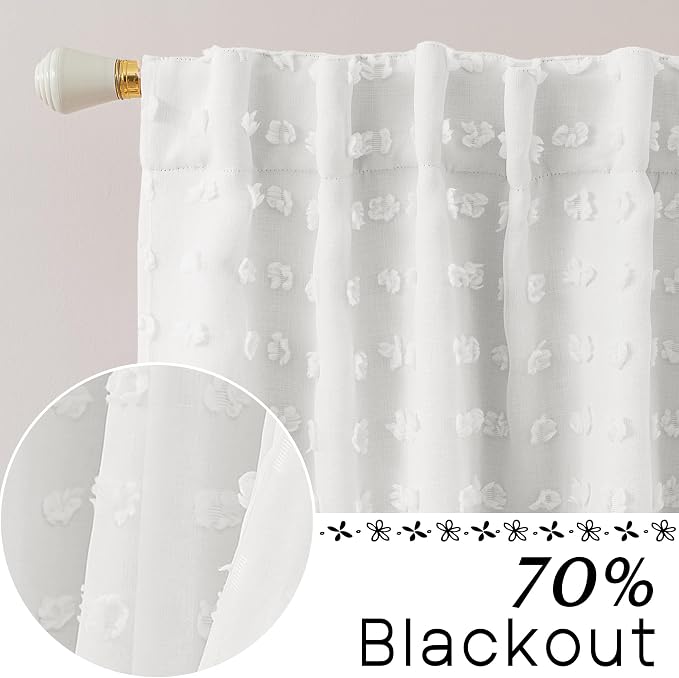 Lino Rosa Short Blackout Curtains for Bedroom,Back Tab Semi Black Out Sheer Double Layered Curtains 54 Inch Long
