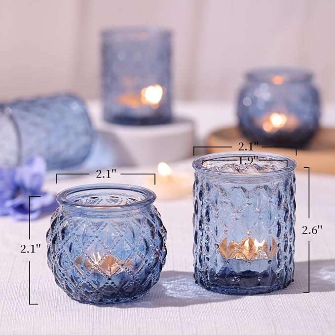 NITIME 36Pcs Assorted Blue Votive Candle Holders, Blue Candle Holders for Wedding Table Decor, Tea Lights Candle Holder for Table Centerpiece, Bridal Shower, Baby Shower Decorations
