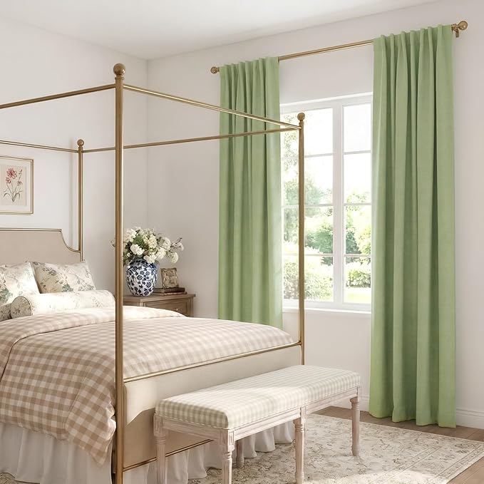 INOVADAY 100% Blackout Curtains for Bedroom, Black Out Curtains 90 Inch Long, Clip Rings Linen Blackout Drapes, Thermal Insulated Room Darkening for Living Room, 2 Panels - Sagegreen,W50xL90