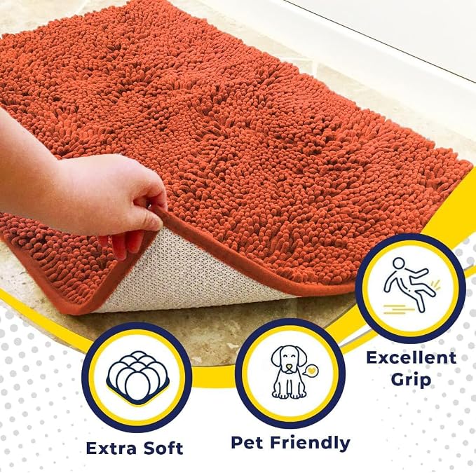 Muddy Mat® | Super Water Absorbent Door Mat Indoor, Microfiber Quick Dry Chenille Entryway Rug, Slip Resistant Front Door Mat, Indoor Mats for Entryway, Machine Washable Pet Rug, Coral 3ft x 8ft