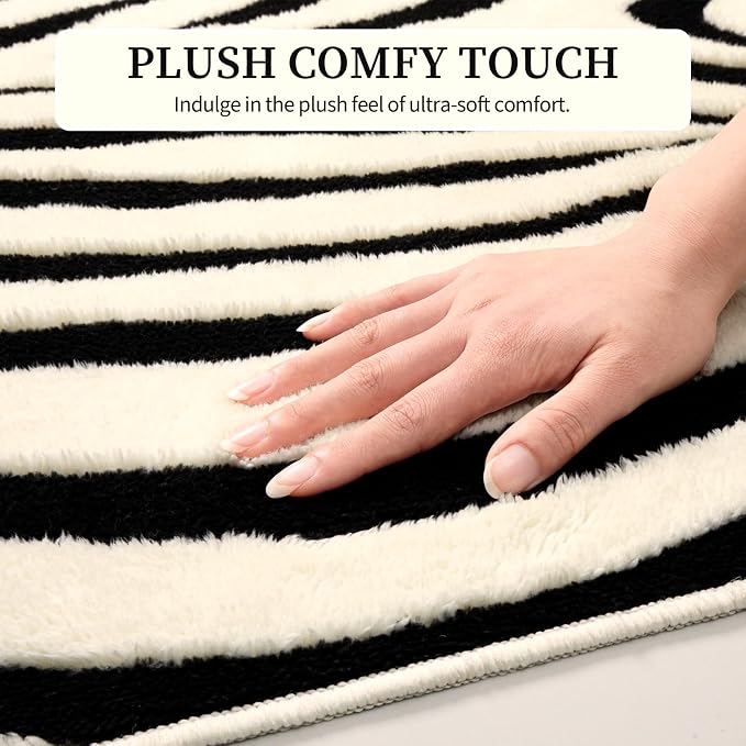YIHOUSE 9×12 Ft Area Rugs for Living Room: Modern Washable Rug - Abstract Black and Cream White Rug for Bedroom Dining Room Office Playroom Nursery Home Decor - Nonslip Non-Shedding Striped Rugs