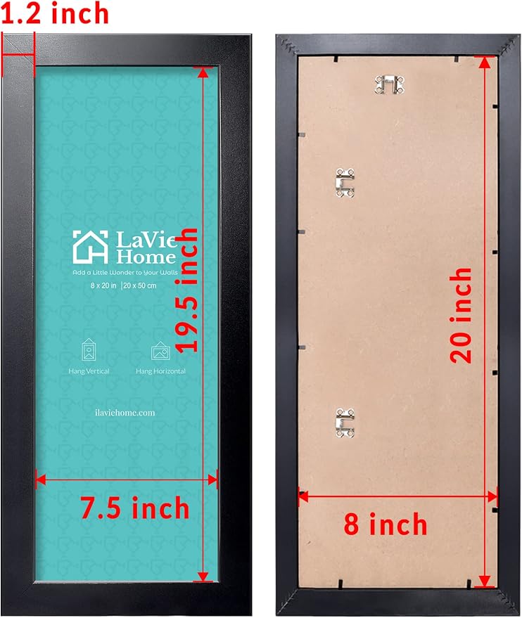 LaVie Home 8x20 Picture Frame Black, Panoramic Picture Frame for Wall Decoration, Classic Black Minimalist Style Suitable for Decorating Houses, Offices, Hotels（1 Pack）