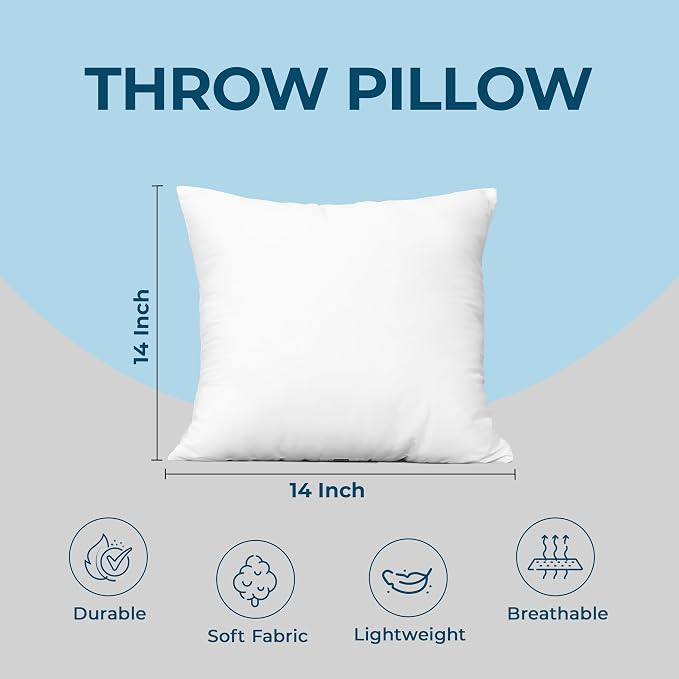 Utopia Bedding Throw Pillows (Set of 4, White) – 14 x 14 Inches Down Alternative Pillows for Bed, Sofa, and Couch - Fluffy Decorative Stuffer Pillow for Indoors & Outdoors