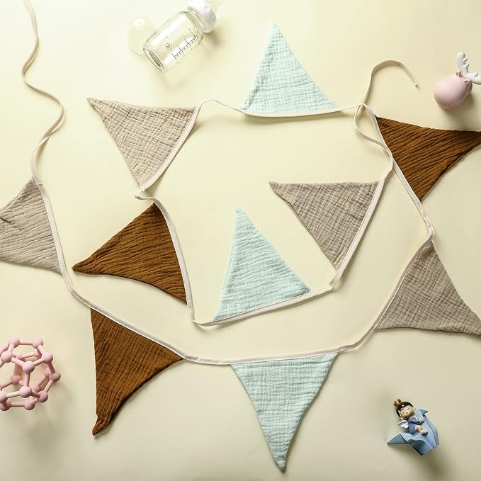 Oudain 2 Pcs Pennant Banner Flags Nursery Garland Triangle Bunting Flags Playroom Wall Decor Banner for Nursery Baby Shower Birthday Boho Wedding Party Event, Each 7.75 ft(Retro Color)
