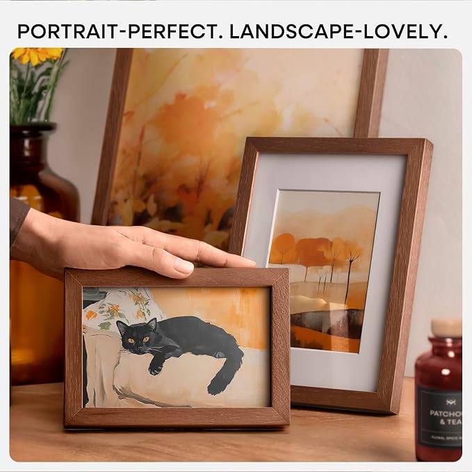 Homeforia 8x10 Picture Frame Brown, High End Dark Oak 8 x 10 Walnut Wooden Frames with Mat 5 by 7 Photo, 8x10 Wood Frame Matted to 5x7 Print, Wall or Tabletop Frame, Tempered Glass, Wall Kit, Set of 2