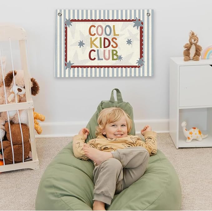 RTXLEZM Playroom Wall Decor Canvas Banner Hanging,Kids Room Wall Art Decor | Cool Kids Club Kids Playroom Decor for Toddler Boys Girls Bedroom Playroom Classroom 20x30 Inch