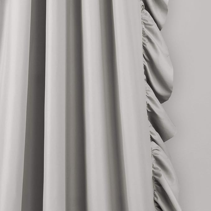 Lush Decor Reyna Ruffle Window Curtain Panel Set, Pair, 54" W x 84" L, Light Gray - Flowy Curtain - Romantic Ruffle Curtains for Bedroom, Living room, or Dining Room - Farmhouse & Cottage Home Decor