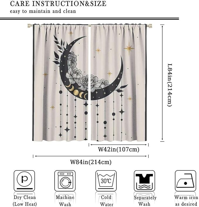 Witchy Curtains, Moody Curtains for Bedroom, Goth Curtains, Moth Curtains Moon Curtains for Bedroom Living Room W84xL84 Inch