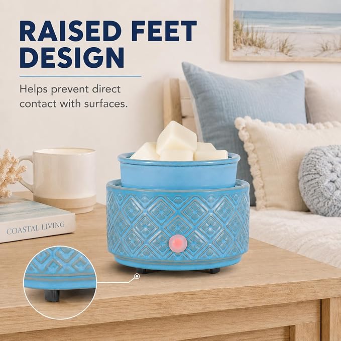 Wax Melt Warmer for Scented Wax,3-in-1Ceramic Wax Warmer Fragrances Candle Oils, Home Fragrance Burner,Electric Candle Warmer Perfect Christmas Gifts for Mom Women(Blue)