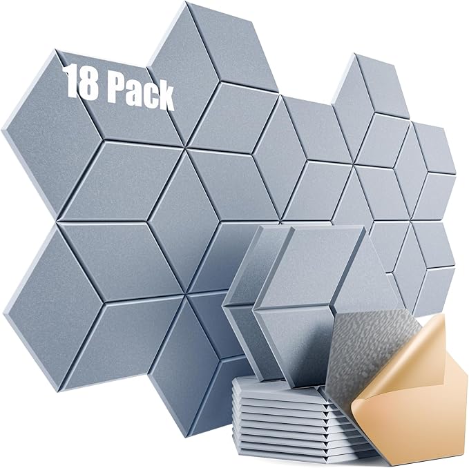 18 Pack Self-Adhesive Acoustic Panels 12" X 10" X 0.4" - Sound Proof Foam Panels for Wall with High Density, Y-Lined Design, Flame Resistant, Absorb Noise and Eliminate Echoes(Smoke Gray)