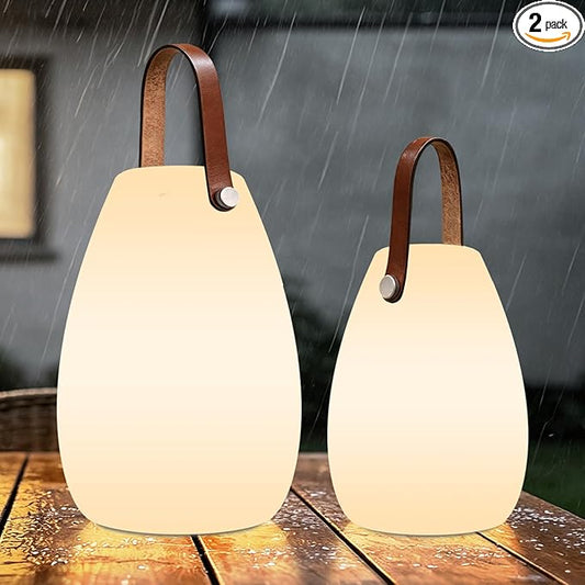 uuffoo 2 Pack Rechargeable Portable Table Lamp, Cordless RGB Lantern with Remote, Decorative LED Night Light, IP44 Waterproof Indoor Outdoor Lamp for Bedroom Patio Garden Wedding Party