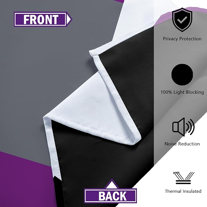 Tyrot Purple 100% Blackout Curtains for Bedroom 63 inch Length 2 Panels Set Black Grey Modern Abstract Geometric Black Out Curtains Insulated Room Darkening Window Drapes for Living Room, 42Wx63L