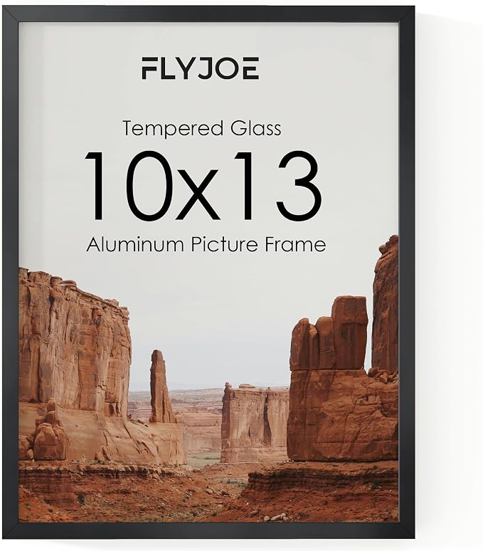 FLYJOE 10x13 Metal Picture Frame - Black Aluminum Picture Frame with Real Glass, Wall Mounting Horizontally or Vertically, Simple and Elegant Decor for Wall Gallery Poster Photo 13x10 Frame, Black