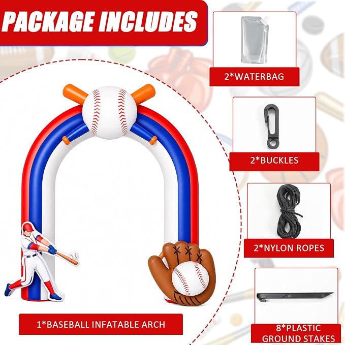 Shappy 9 ft Baseball Inflatables Arch Party Decoration Giant Blow up Archway with LED Light for Baseball Sports Theme Senior Night Birthday Party Stadium Yard Outdoor Lawn Photos Backdrop Decor