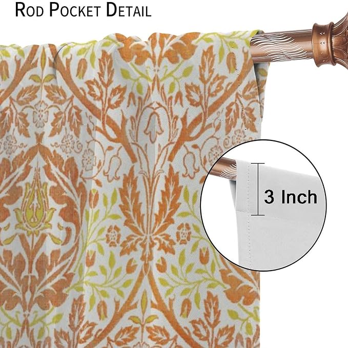 Bohemia William Morris Art Blackout Window Curtains, Vintage Flowers Foliage Rod Pocket Curtains, for Living Room Bedroom 21(W)*54(L) 2 Panels