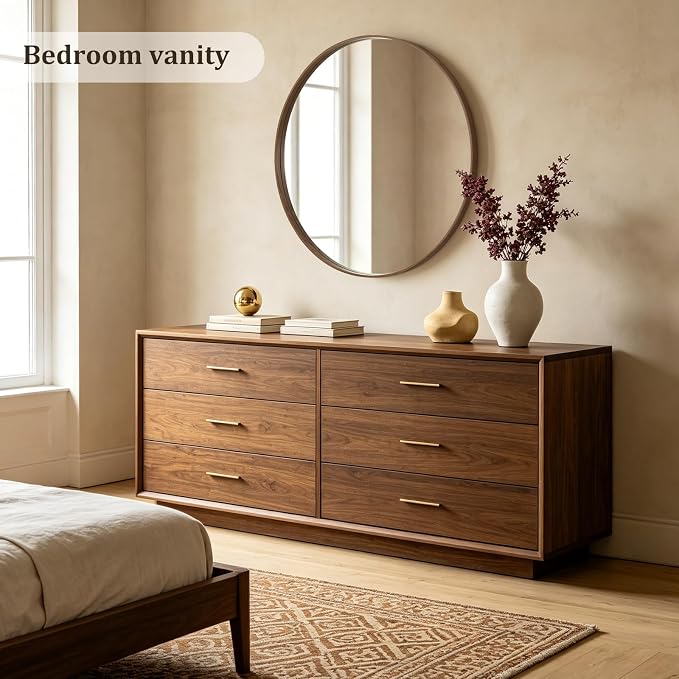 WallBeyond Round Wood Mirror, 40" Round Modern Decoration Large Circle Wall Mirror for Bathroom Living Room Bedroom Entryway, Walnut