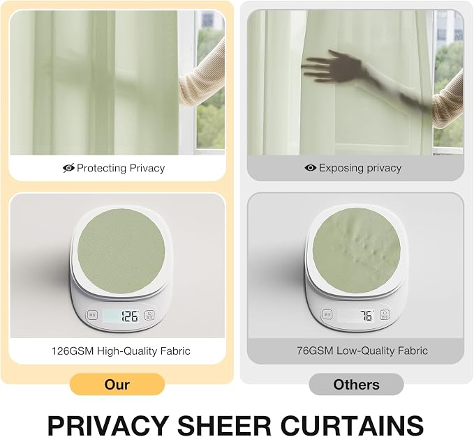 Anmao Non-See-Through Valance Kitchen Curtains 18 Inch Length 2 Panels Set, Privacy Light Filtering Semi Sheer Over Sink Short Cafe Curtain Tiers for Small Windows, 25W x 18L, Sage Green