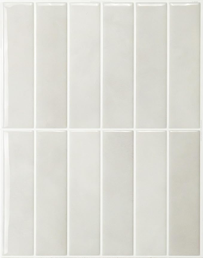 Smart Tiles Peel and Stick backsplash, Stacked White & Grey, 11.43"x9" | Pack of 5 (3.5 sq ft), Glossy, Heat/Moisture Resistant, Low VOC, Kitchen/Bathroom, Renter Friendly, Made in Canada