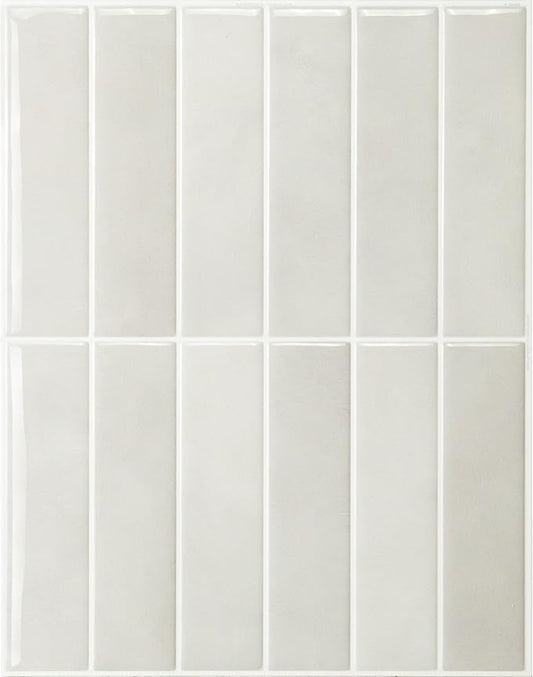 Smart Tiles Peel and Stick backsplash, Stacked White & Grey, 11.43"x9" | Pack of 5 (3.5 sq ft), Glossy, Heat/Moisture Resistant, Low VOC, Kitchen/Bathroom, Renter Friendly, Made in Canada
