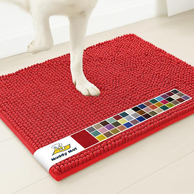 Muddy Mat® | Super Water Absorbent Door Mat Indoor, Microfiber Quick Dry Chenille Entryway Rug, Slip Resistant Front Door Mat, Indoor Mats for Entryway, Machine Washable Pet Rug, Red 30"x19"